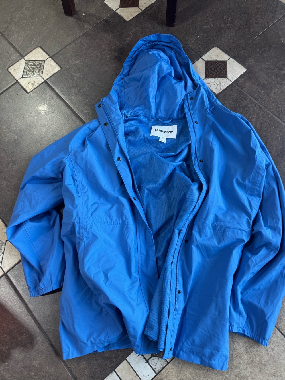 Lands' End Bright Blue Women's Hooded Raincoat